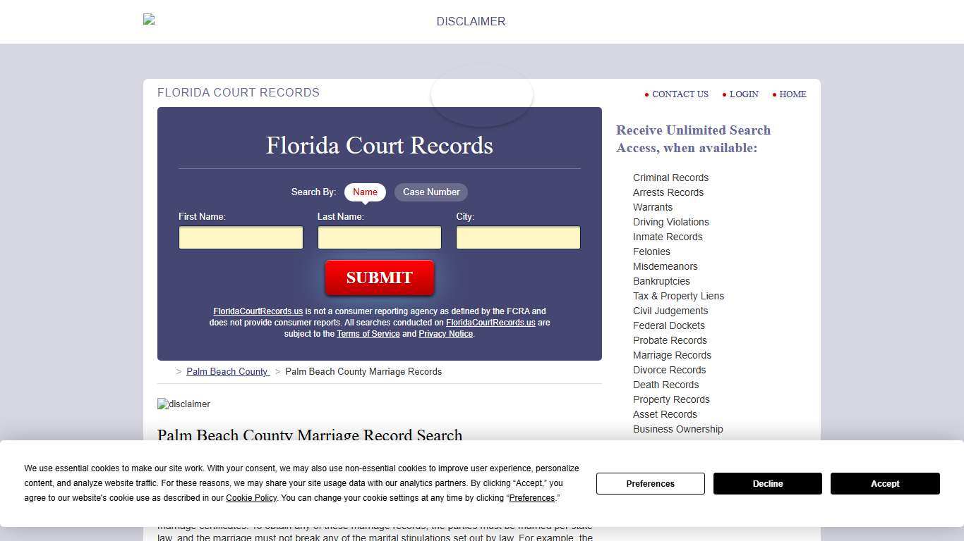 Palm Beach County Marriage Records | FloridaCourtRecords.us