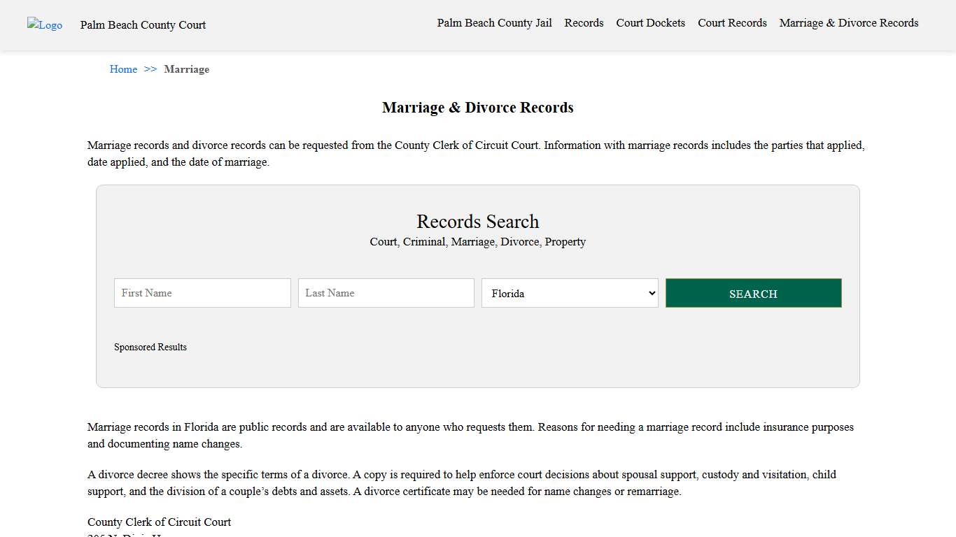 Marriage & Divorce Records | Palm Beach County Court